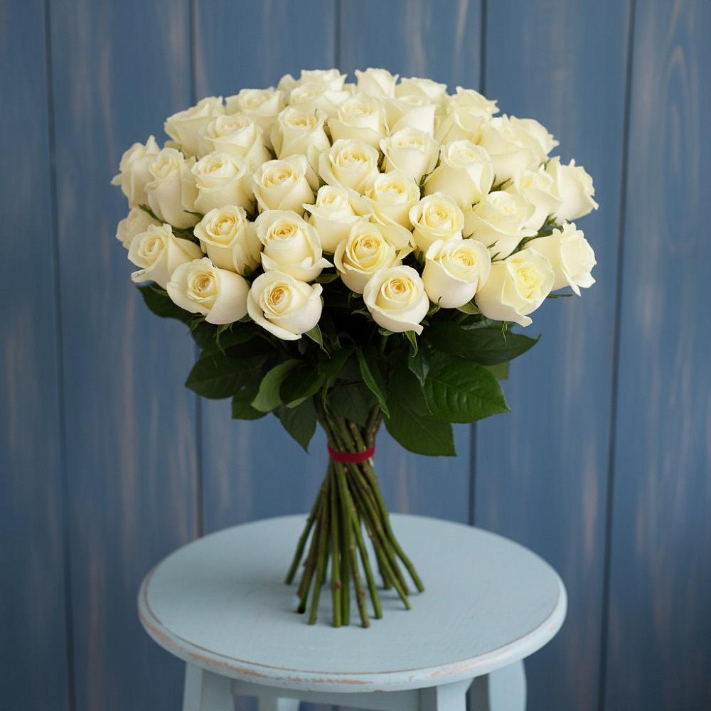 Букет 51 Белая роза Эдлесс Лав в Пограничный