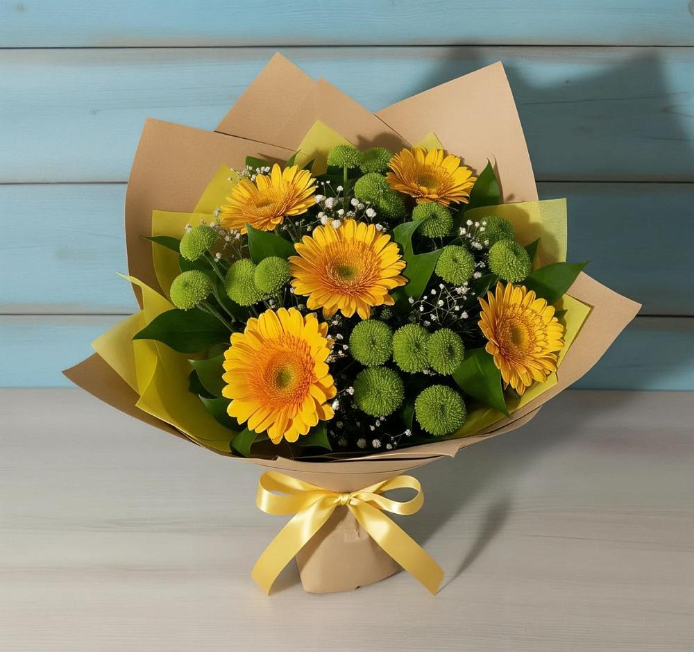 Букет цветов из: Герберы и Хризантемы в Пограничный