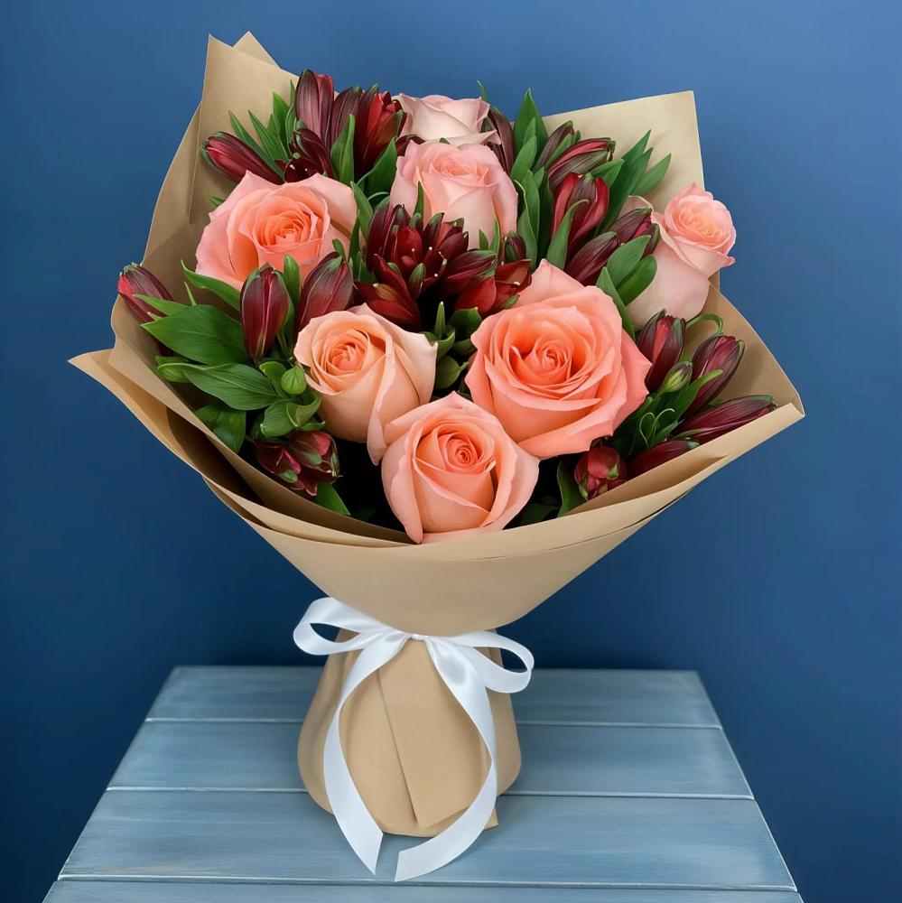 Букет цветов из: Розы и Альстромерии в Пограничный