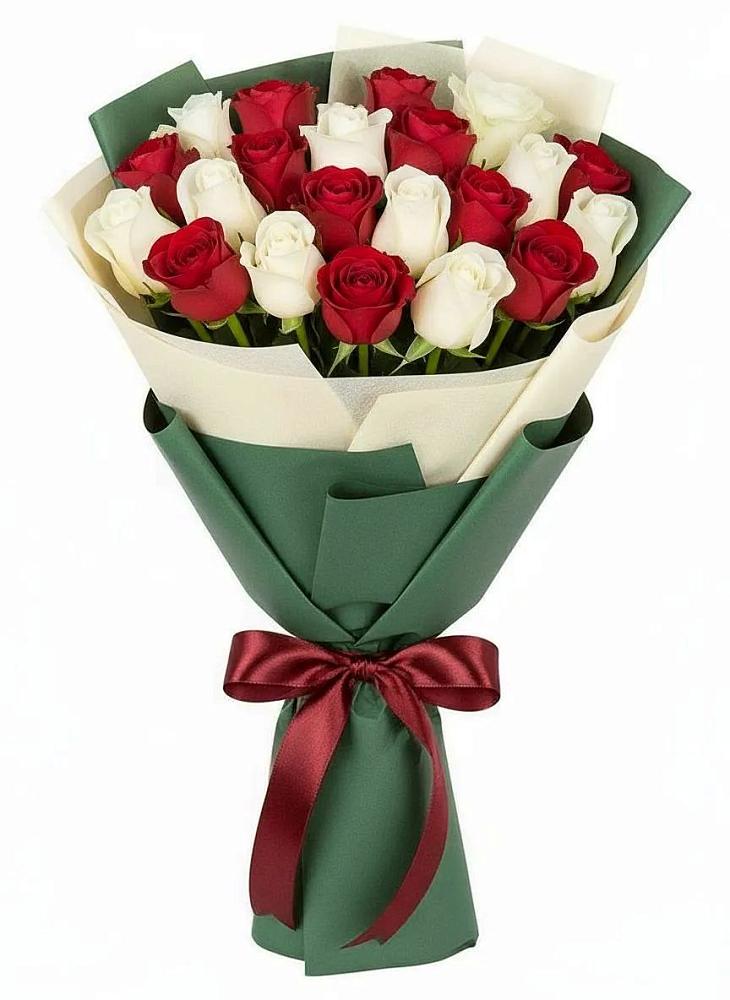 Букет Микс из красных и белых роз в Пограничный