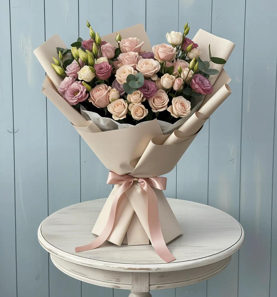 Букет цветов из: Розы и Лизиантусы в Пограничный