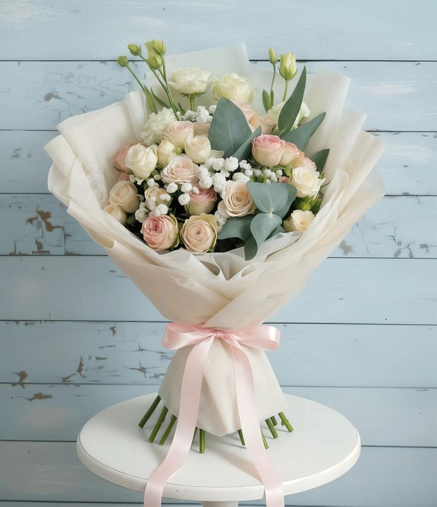 Букет цветов из: Розы и Лизиантусы в Пограничный